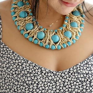 18K Gold Multi Turquoise Statement Necklace