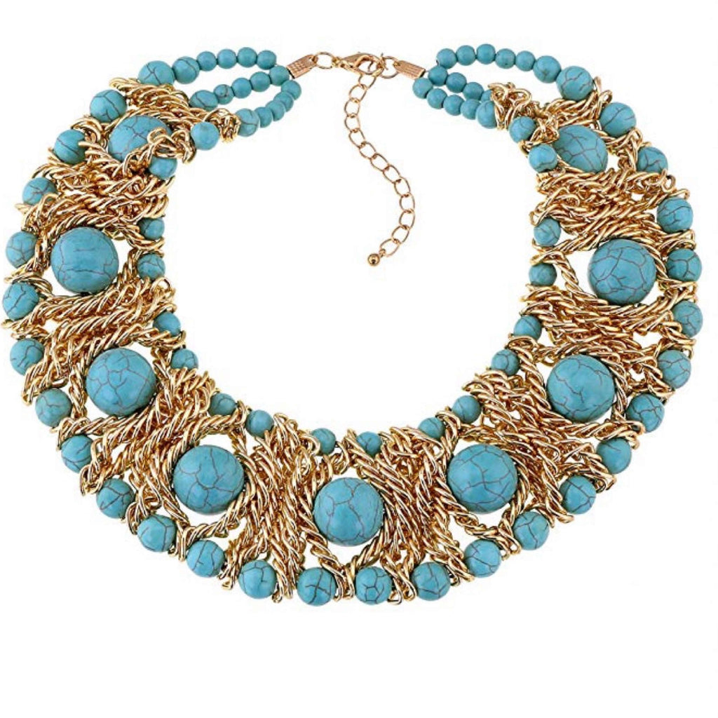 18K Gold Multi Turquoise Statement Necklace