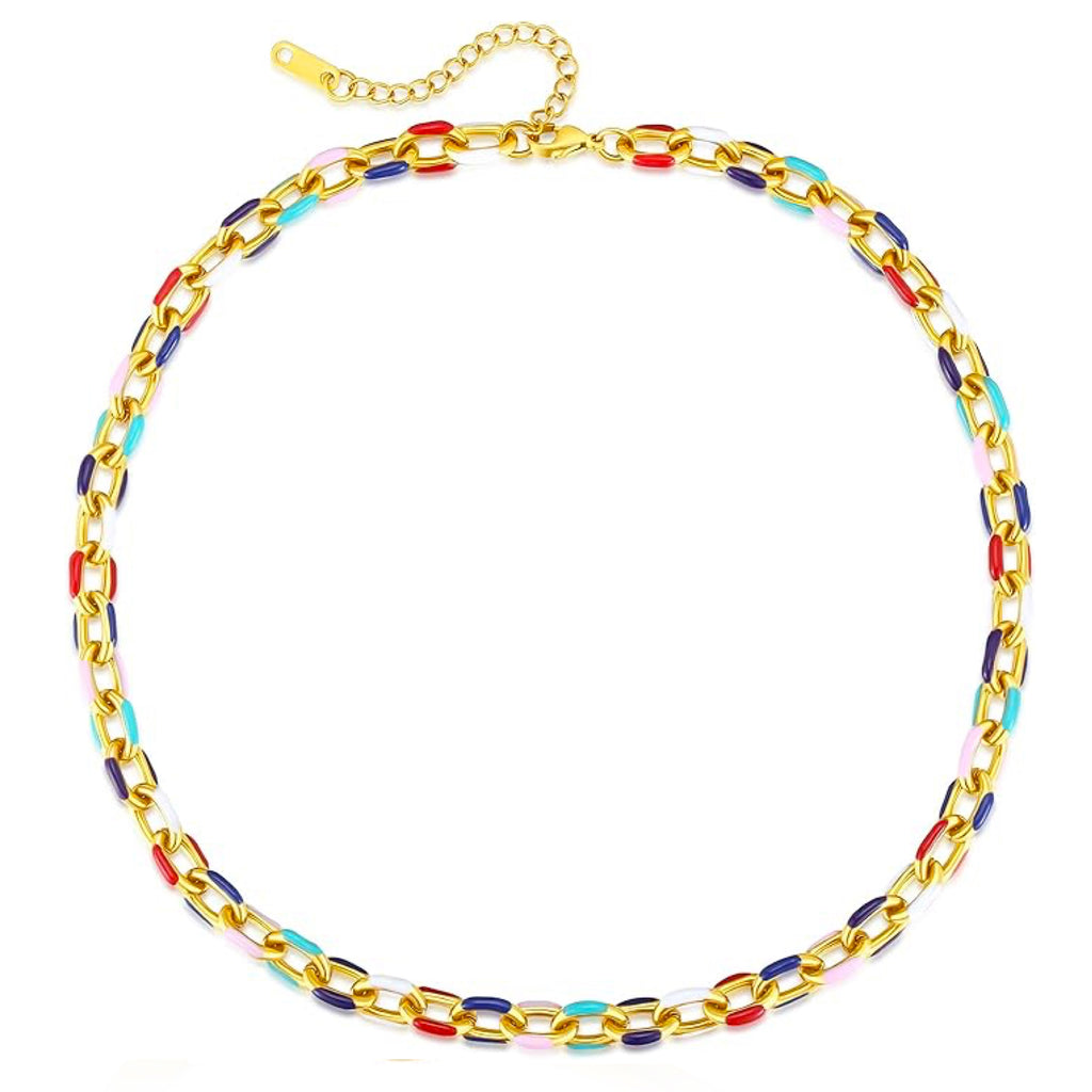 18K Gold Multi Color Link Necklace