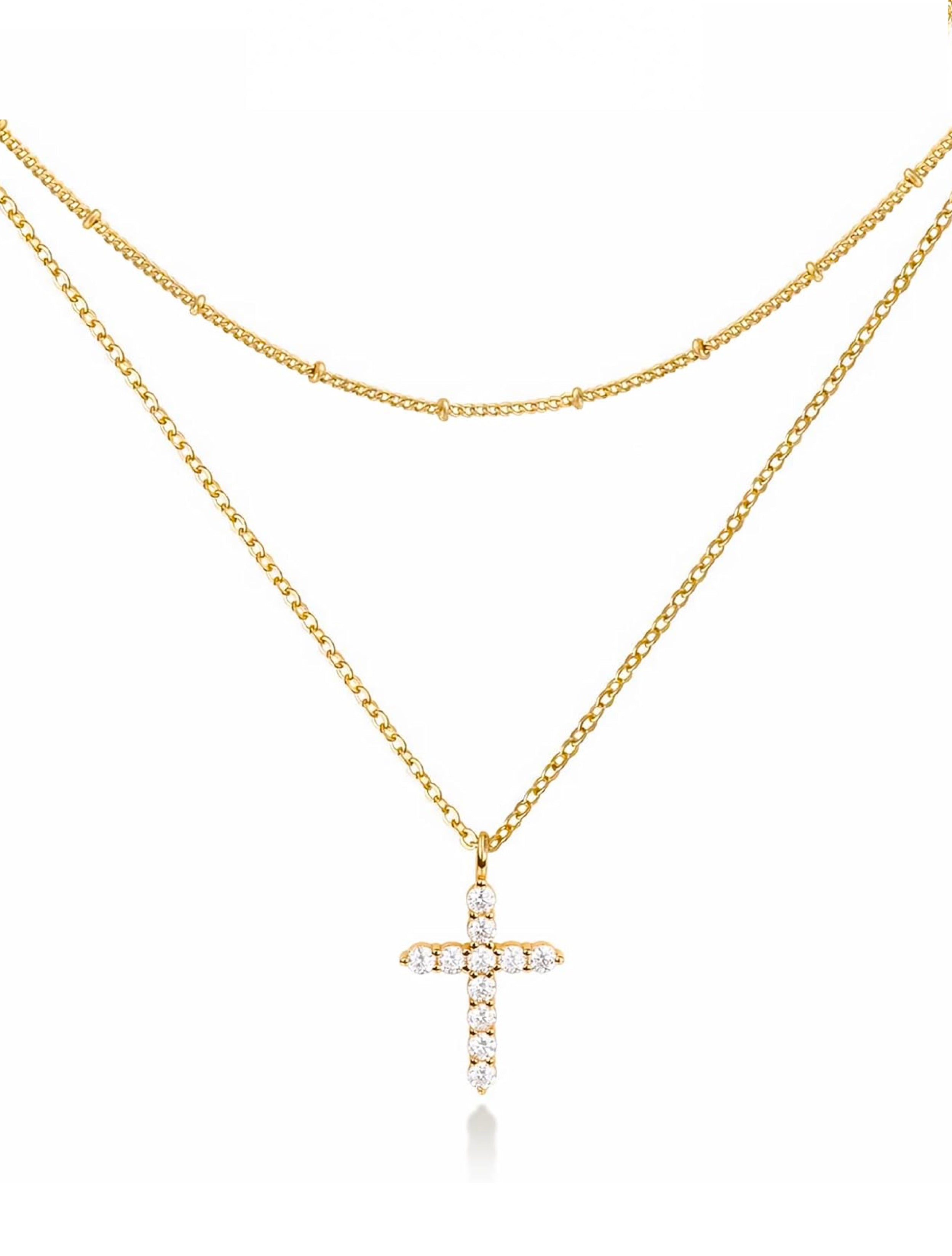 18K Gold Layer Cross Modern Necklace - Liv Oliver
