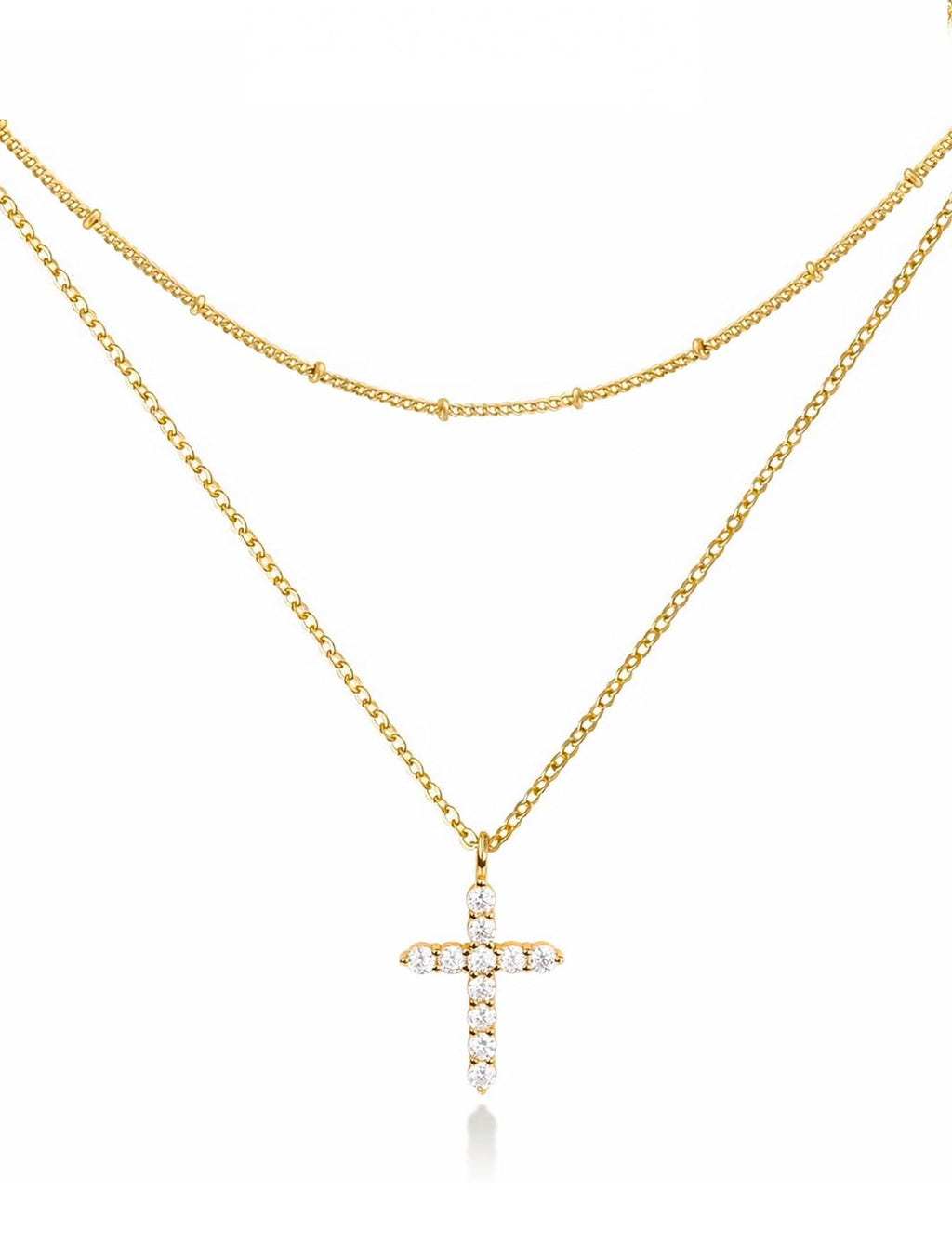 18K Gold Layer Cross Modern Necklace - Liv Oliver