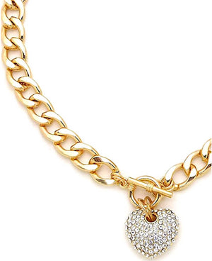 18K Gold Heart Charm Embellished Necklace