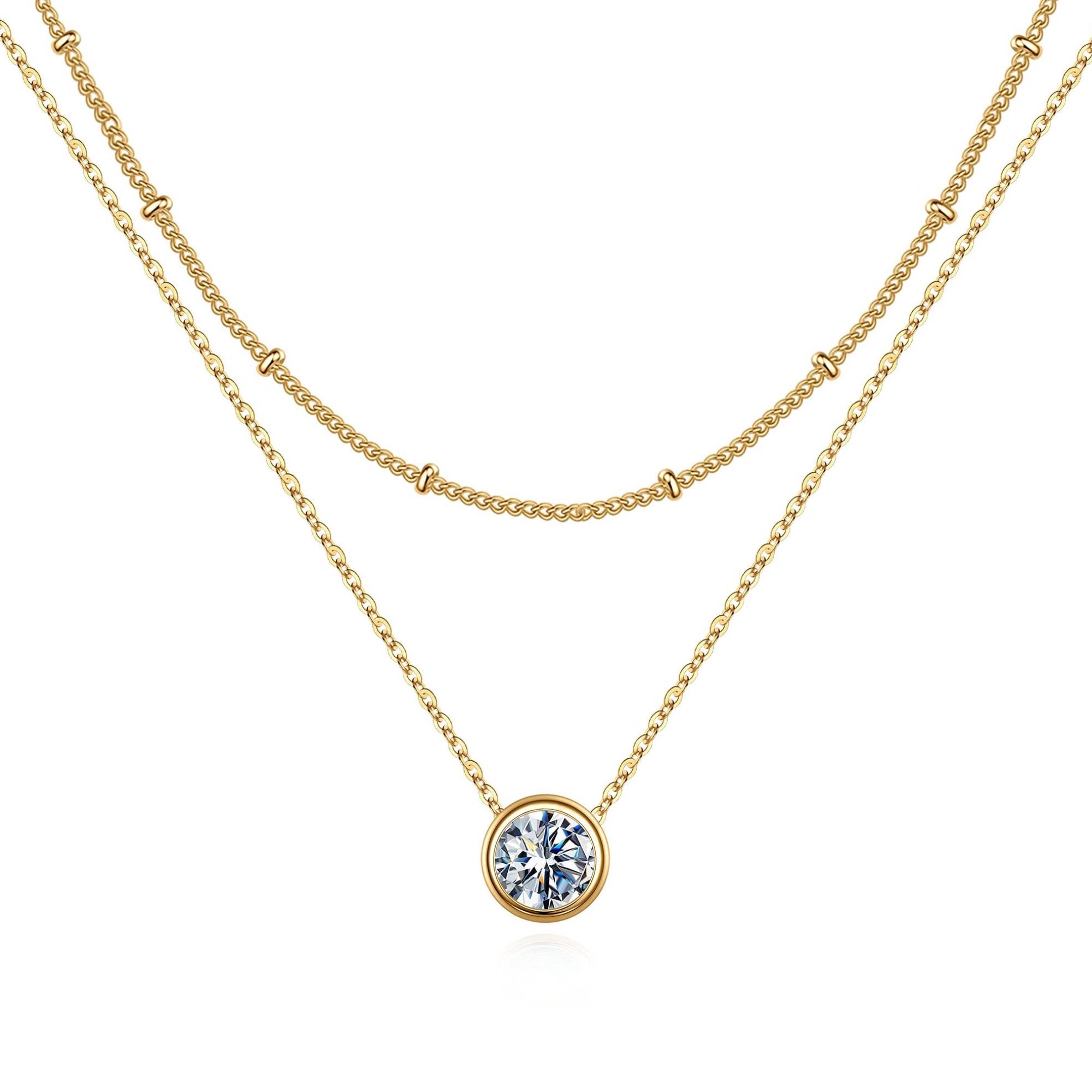 18k Gold Plated Cz Double Layer Necklace