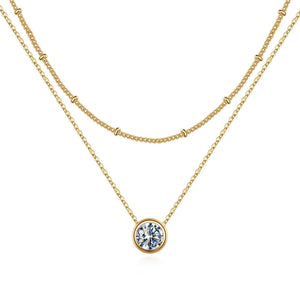 18k Gold Plated Cz Double Layer Necklace