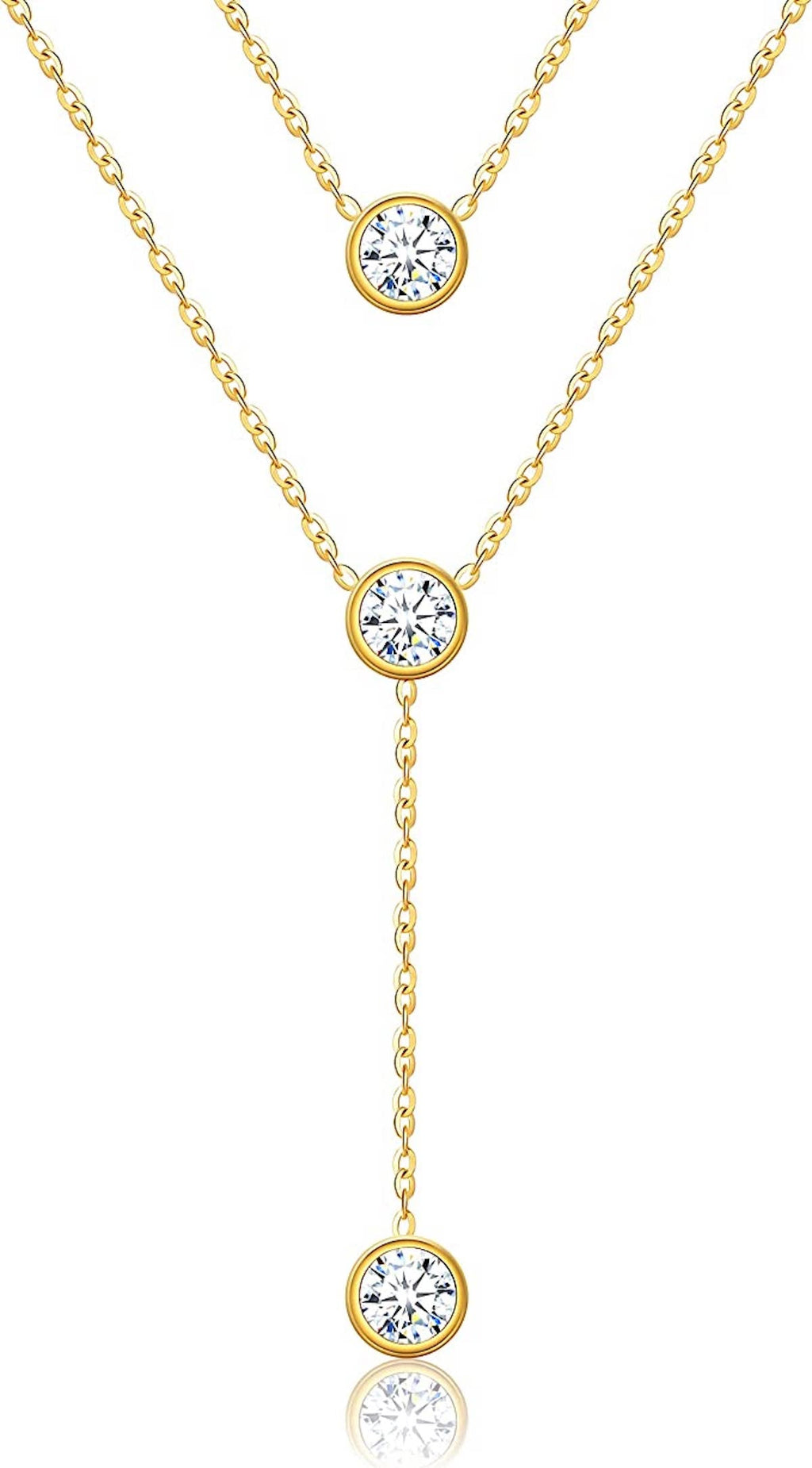 18k Gold Plated Cz Double Layer Necklace - Liv Oliver