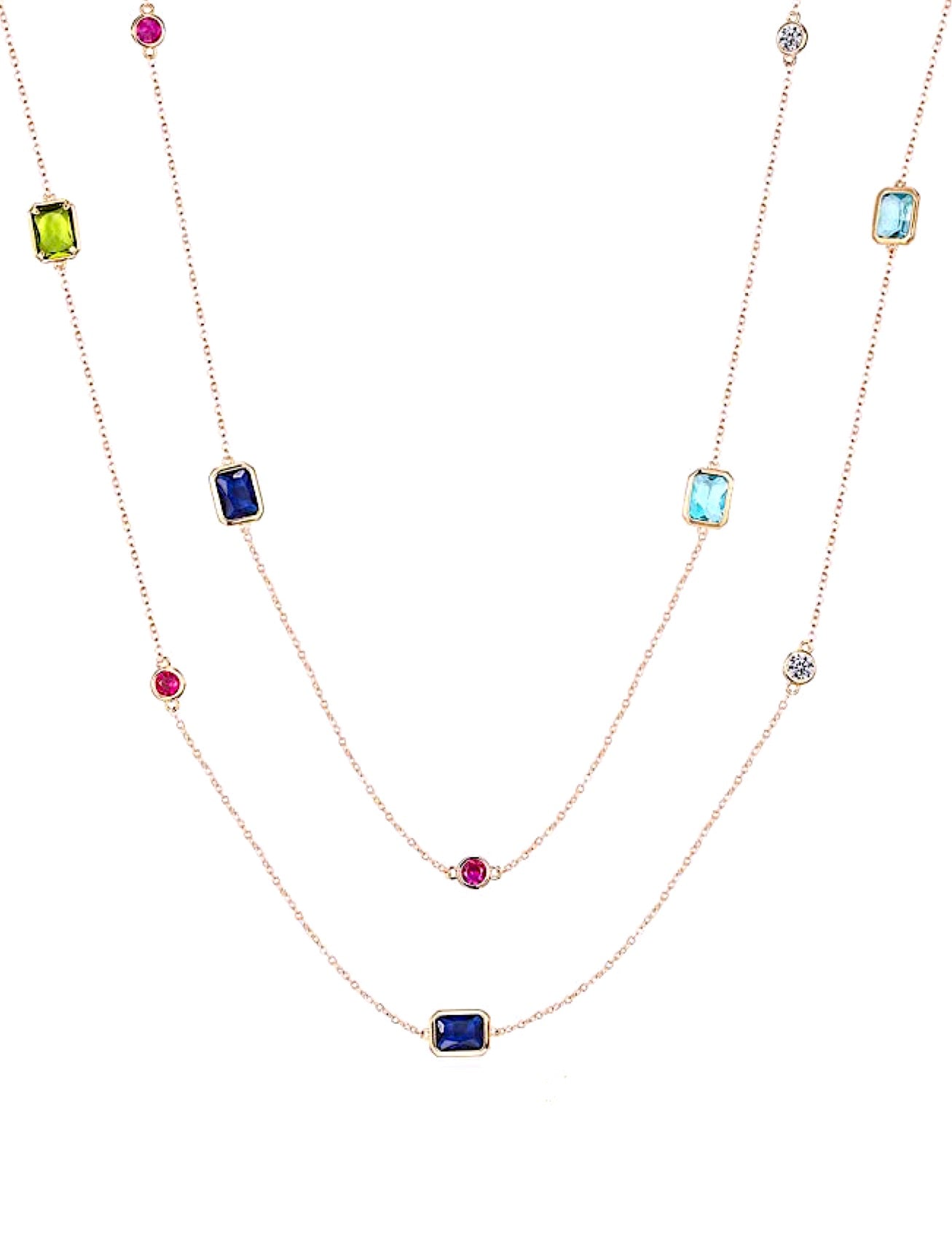 18k Rose Gold Multi Emerald -Cut Quartz Long Necklace