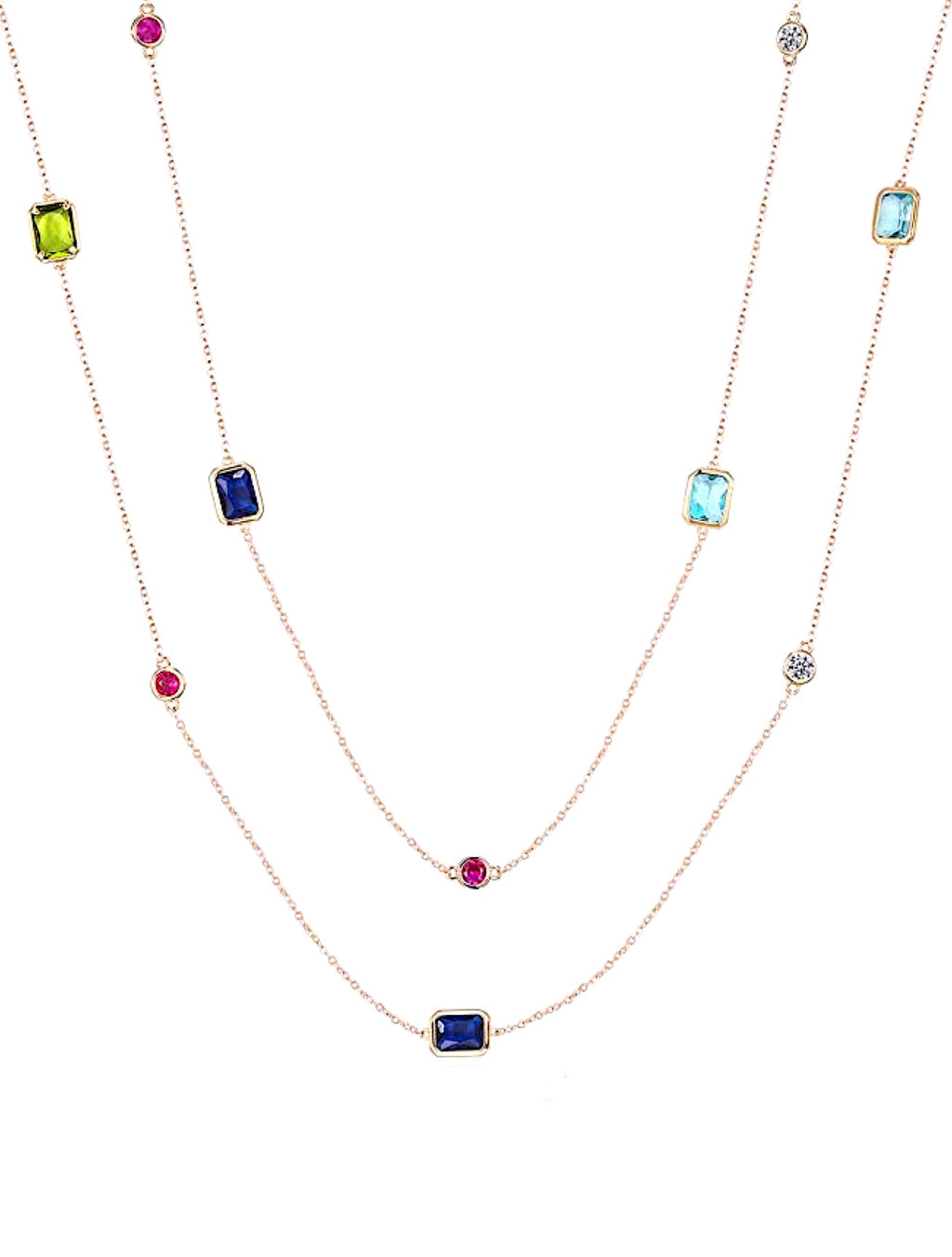 18k Rose Gold Multi Emerald -Cut Quartz Long Necklace