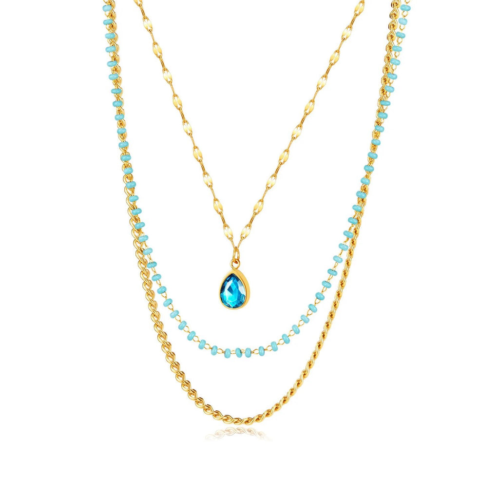 18K Gold Multi Layer Blue Necklace - Liv Oliver