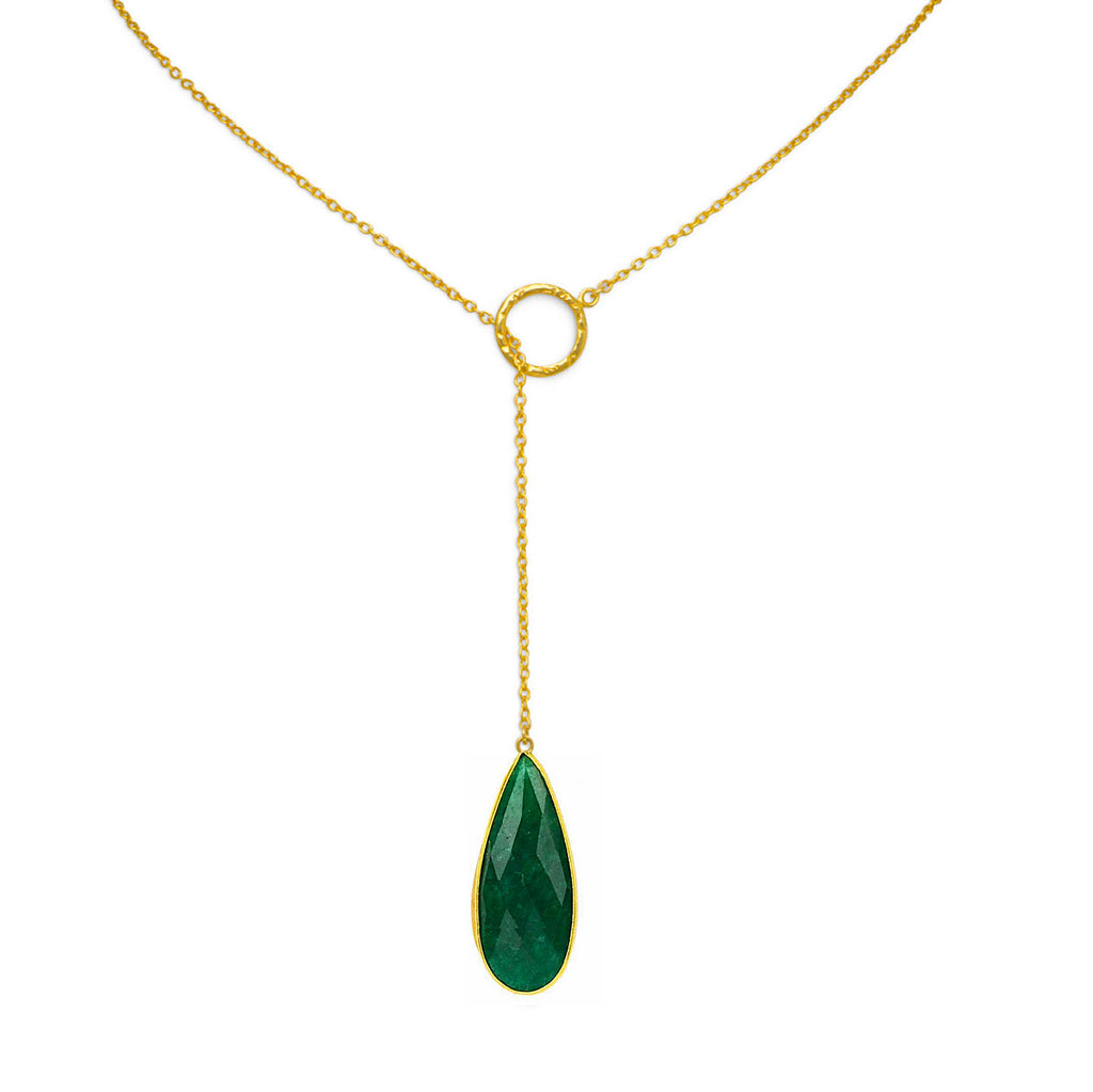 18K Gold Emerald Pear Drop Lariat Necklace