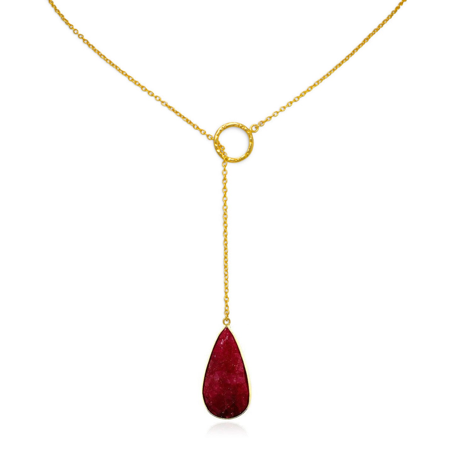 18K Gold Ruby Pear Drop Lariat Necklace