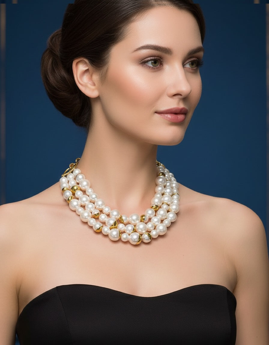 18k Gold Multi Layer Pearl Necklace (Copy)