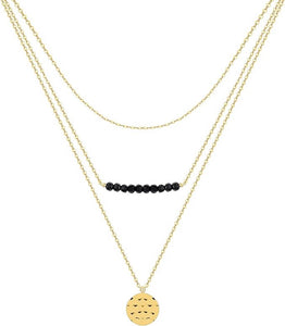 18K Gold Multi Layer Black Gemstone Necklace