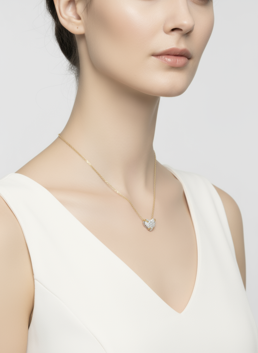 18K Gold Embellished Heart Necklace
