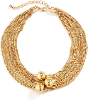 18K Tri Color Gold Multi Link Layer Statement Necklace
