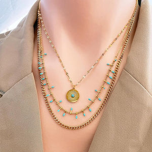18K Gold Multi Layer Turquoise Layer Necklace