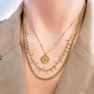 18K Gold Multi Layer Turquoise Necklace