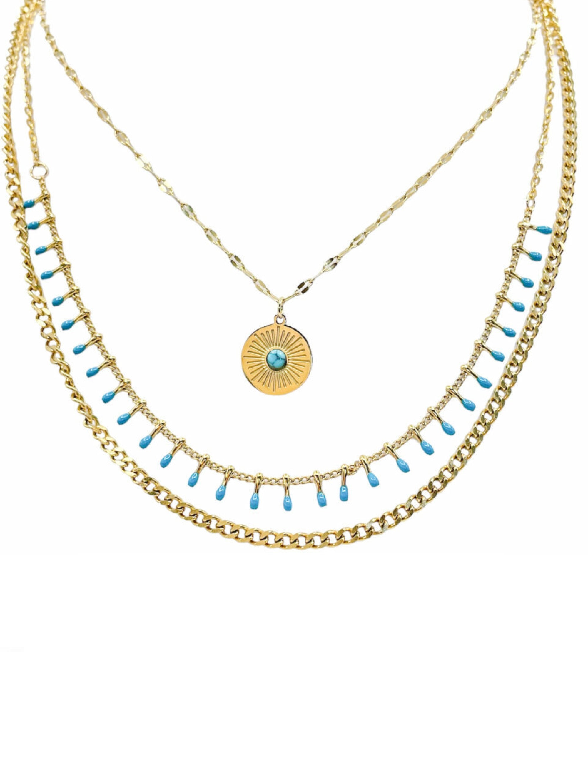 18K Gold Multi Layer Turquoise Layer Necklace - Liv Oliver