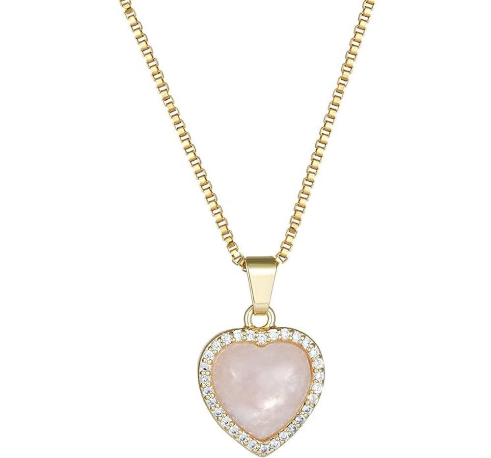 18K Gold Sea Blue Heart Gemstone Necklace