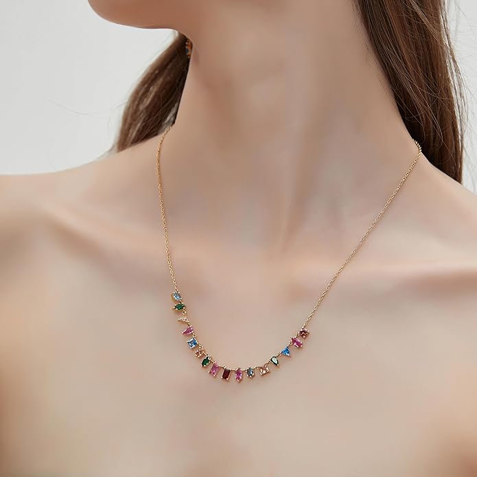 18k Gold Multi Color Multi shape Drape Necklace