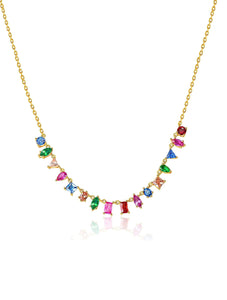 18k Gold Multi Color Multi shape Drape Necklace