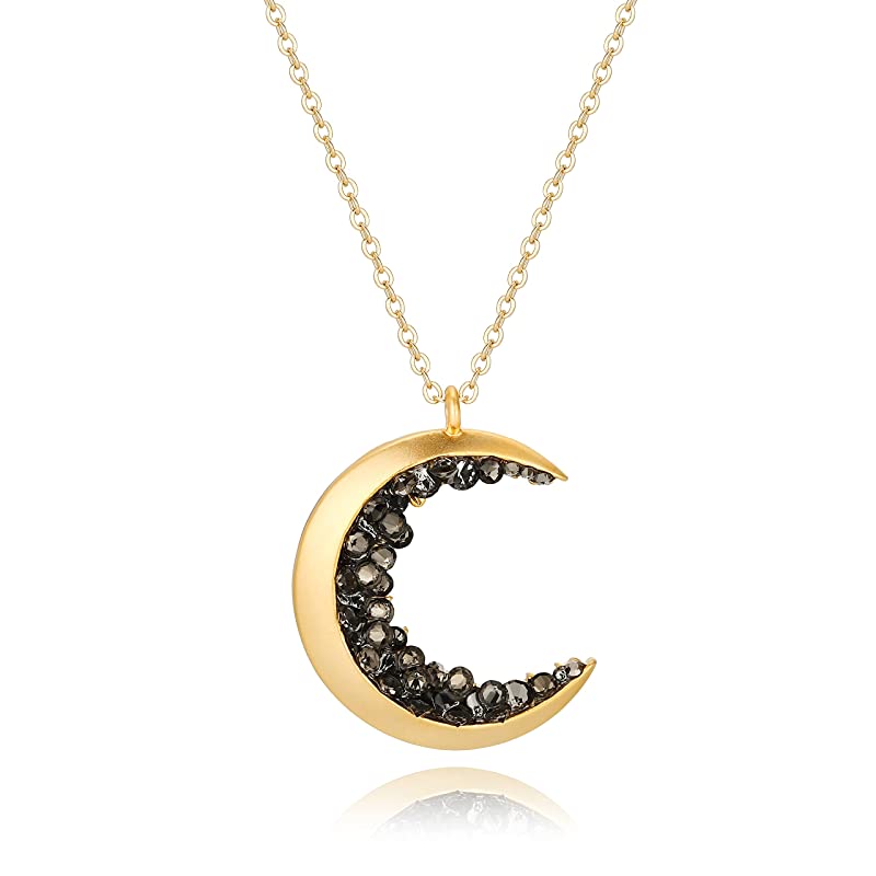18K Gold Crescent Black Necklace
