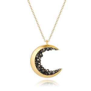 18K Gold Crescent Black Necklace
