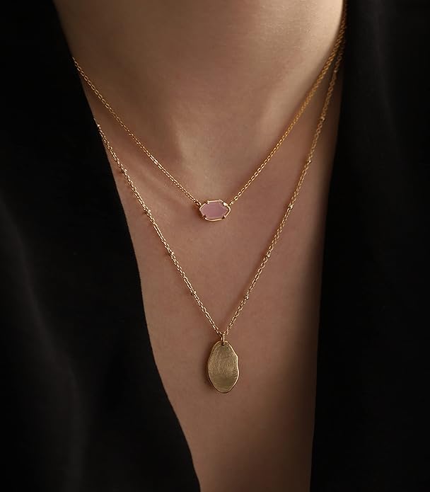 18k Gold Sea Green Chalcedony Geometric Layer  Drop Necklace - Liv Oliver