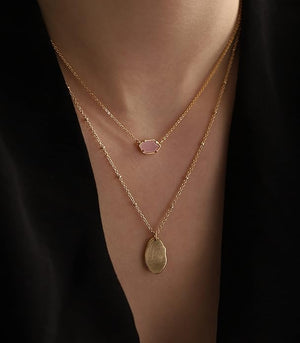 18k Gold Sea Green Chalcedony Geometric Layer  Drop Necklace - Liv Oliver