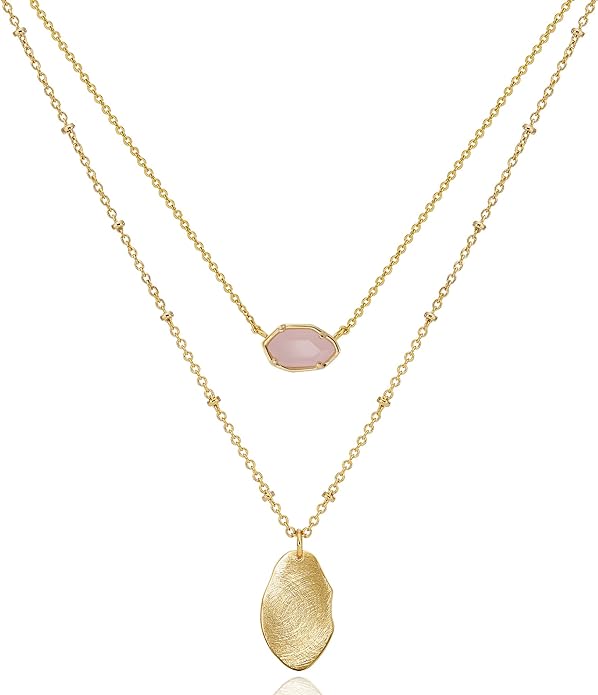 18k Gold Sea Green Chalcedony Geometric Layer  Drop Necklace