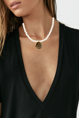 18k Gold Pearl & Smokey Quartz Pear Drop Necklace