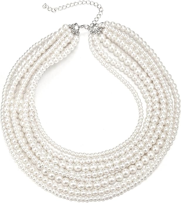 18k White Gold Multi Pearl Necklace - Liv Oliver