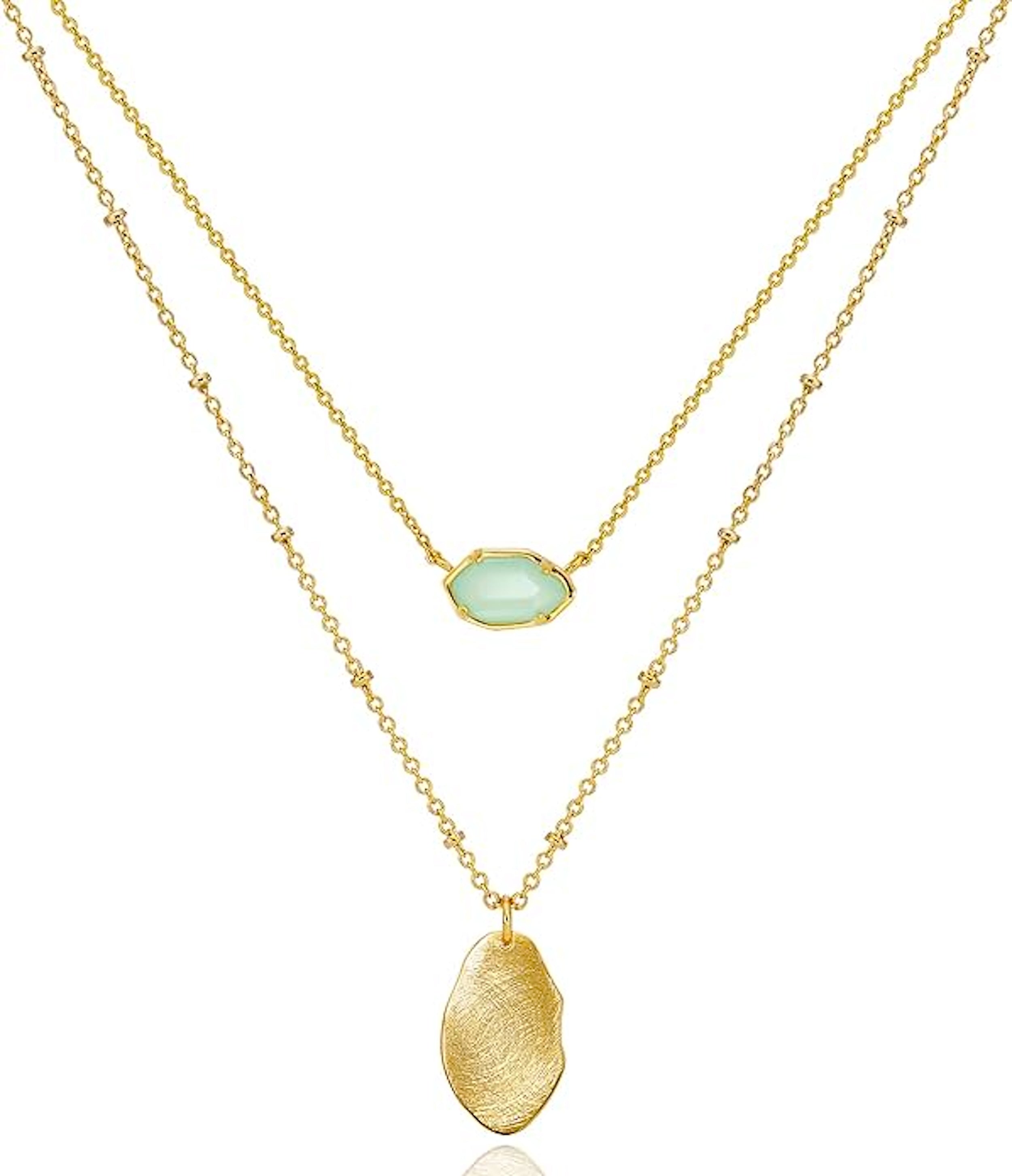 18k Gold Sea Green Chalcedony Geometric Layer  Drop Necklace - Liv Oliver