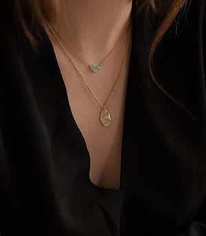 18k Gold Sea Green Chalcedony Geometric Layer  Drop Necklace - Liv Oliver
