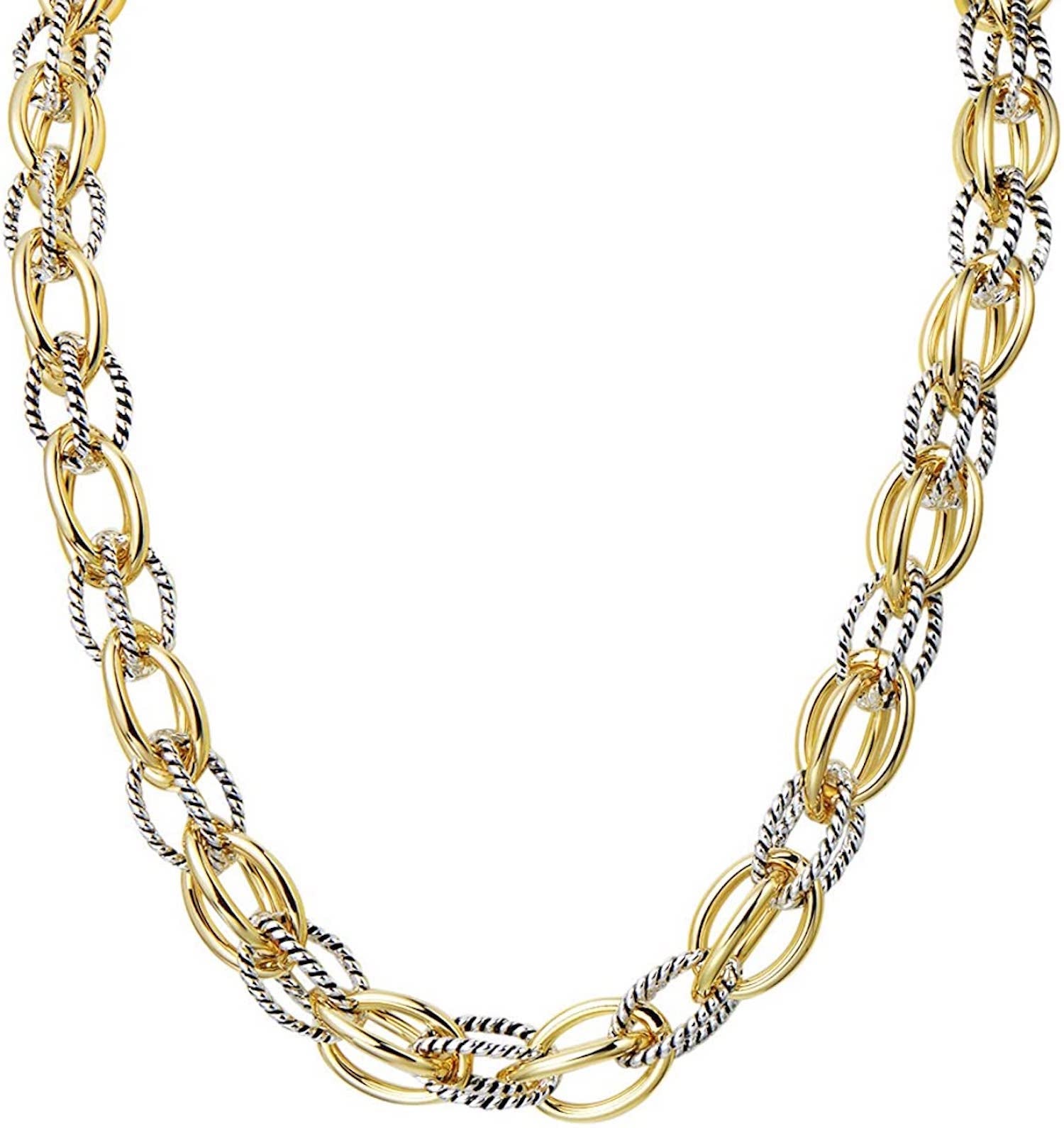 18k Gold Two Tone Textured Link Necklace