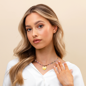 18K Gold Multi Tourmaline Heart Charm Necklace