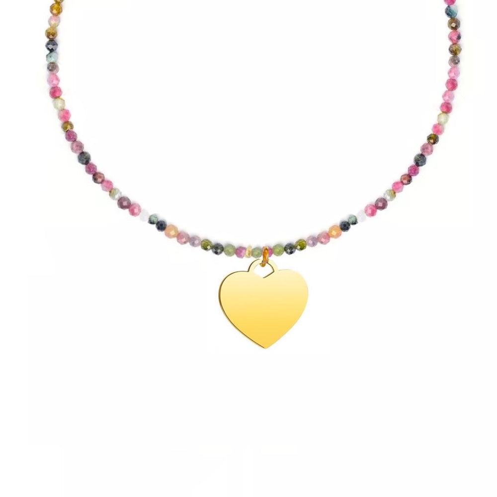 18K Gold Multi Tourmaline Heart Charm Necklace - Liv Oliver