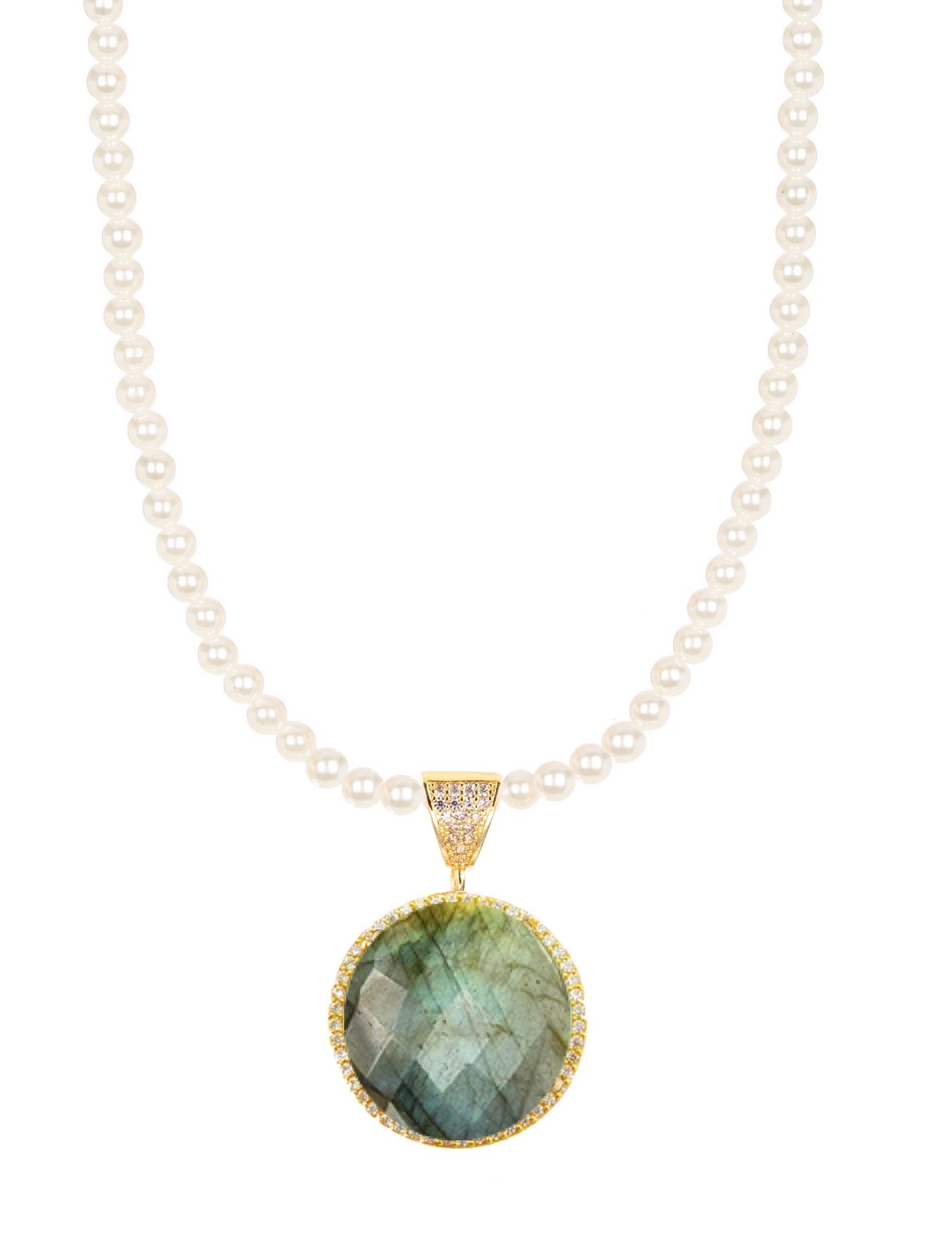 18k Gold Sea Green Chalcedony Disc Drop Necklace