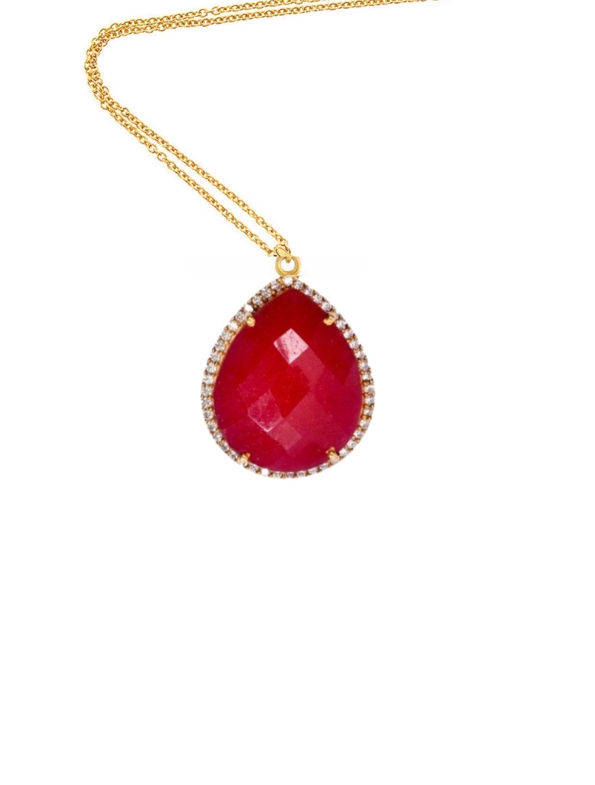 18K Gold Ruby Embellished Pear Drop Necklace