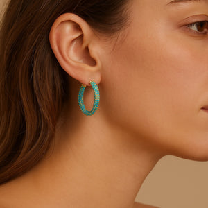 18K Gold Turquoise hinged hoop earrings