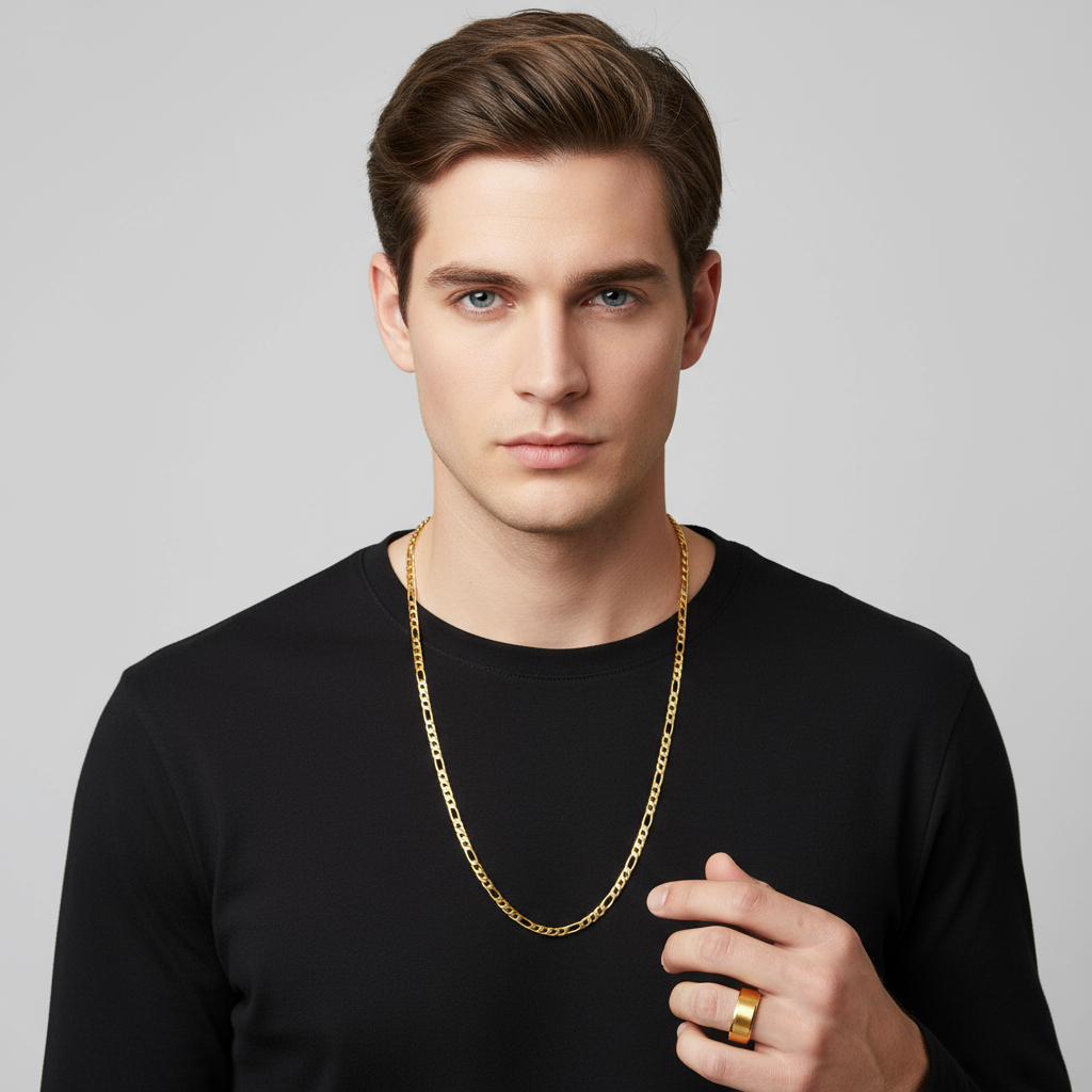 18K Gold Chain Figaro Link Necklace