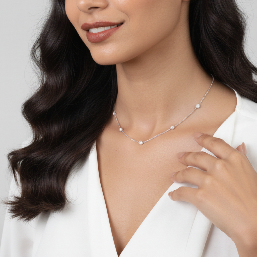 Silver Bezel Set Multi CZ Necklace