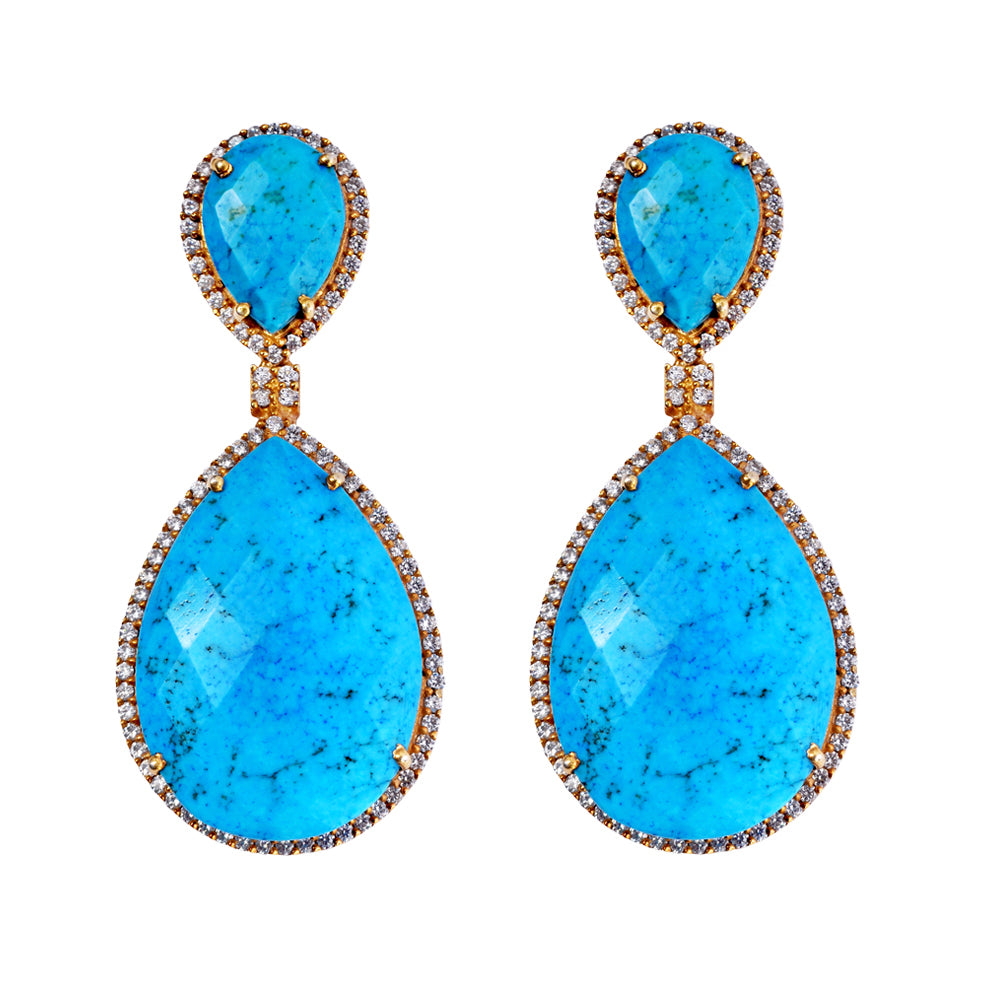 18k Gold Plated Turquoise Double Pear Drop Earrings