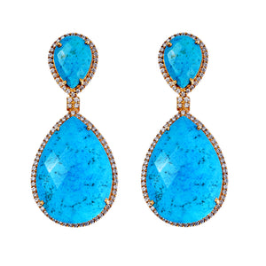18k Gold Plated Turquoise Double Pear Drop Earrings