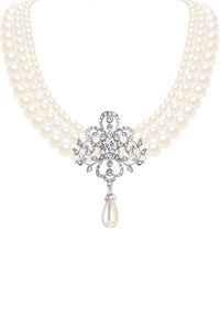 Silver Pearl & Crystal Multi Layer Necklace