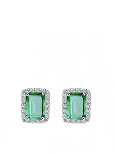 Silver 1 3/8 Carat Green Emerald Cut Cz Stud Earrings