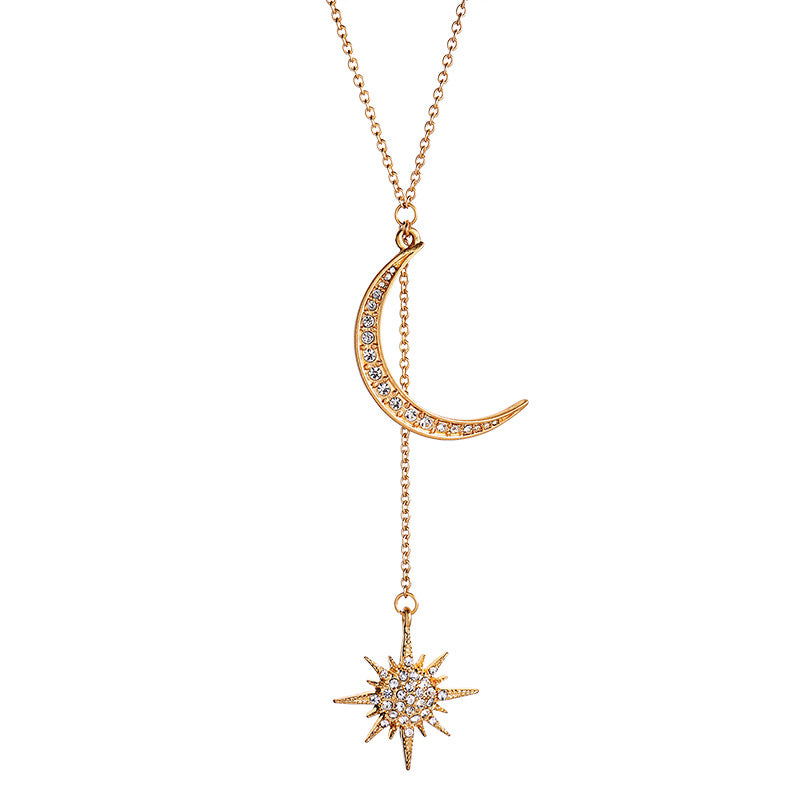 18k Gold Star & Moon Necklace