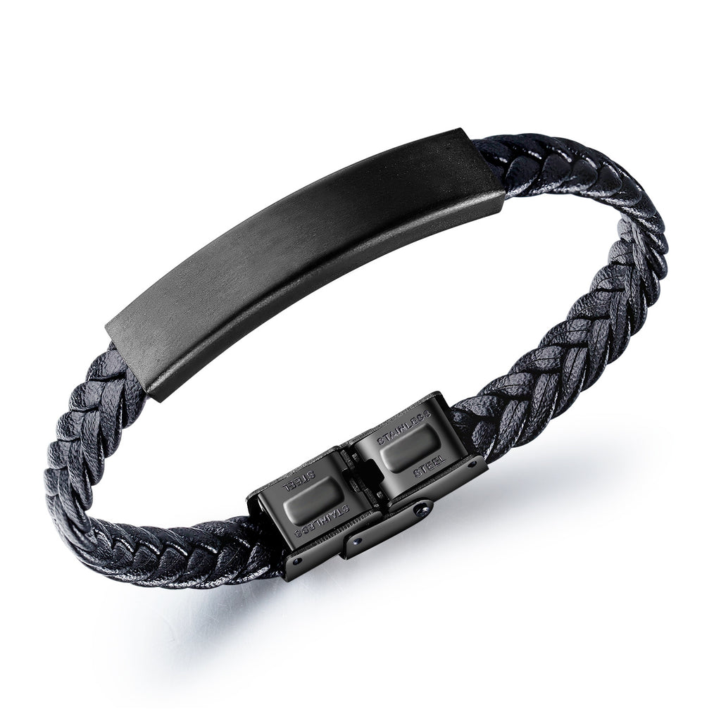 Black Leather ID Bracelet