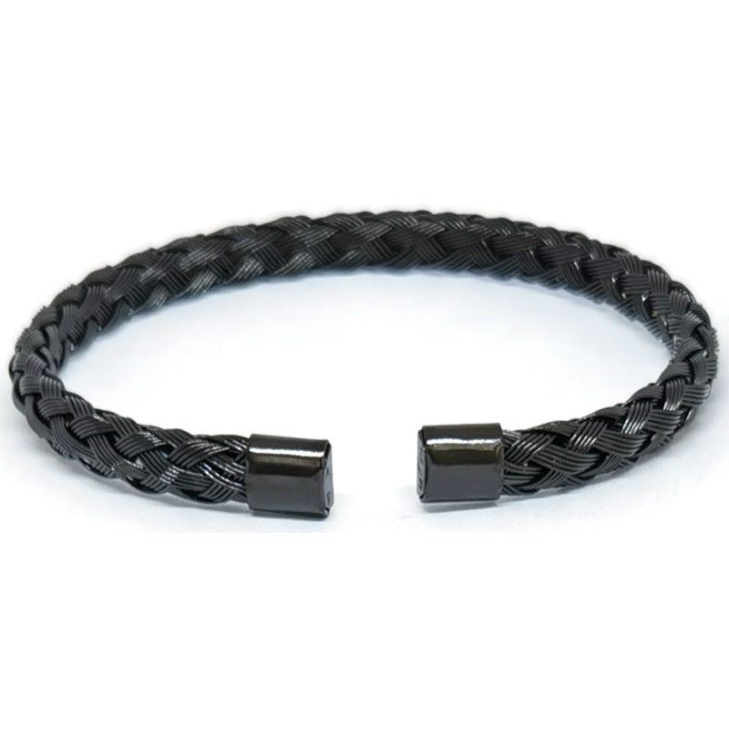 Black Plated Woven Cuff Bangle