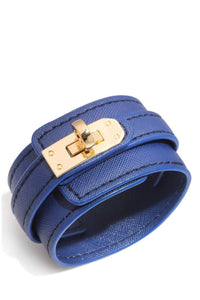 18K Gold Blue Leather Bracelet