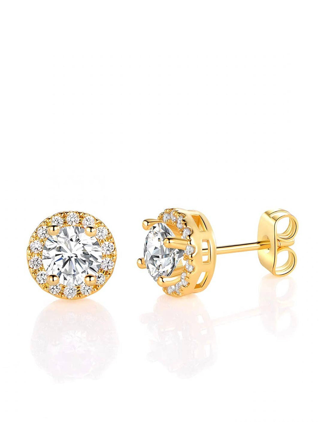 18k Gold Halo Cubic Zirconia Stud Earrings